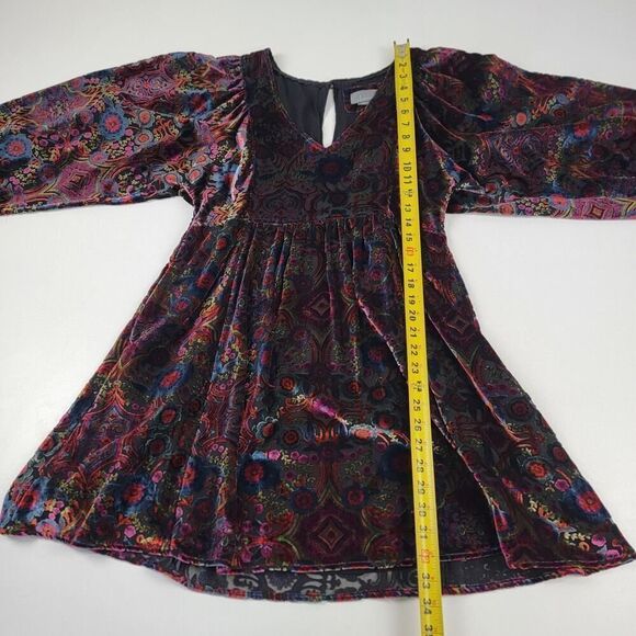 Anthropologie Mona Burnout Velvet Mini Dress Boho Paisley Bohemian Womens Sz XS - Picture 7 of 16